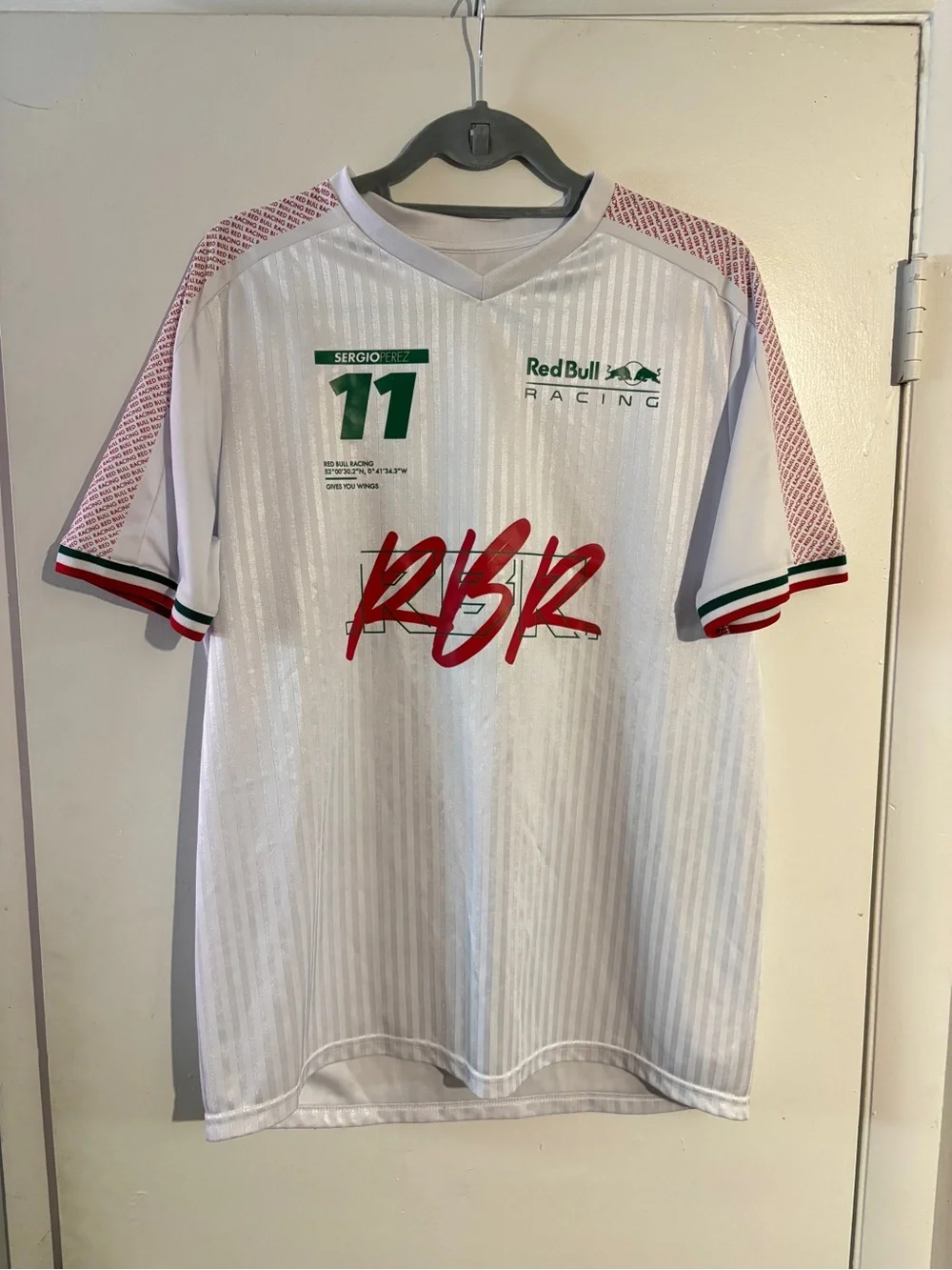 Puma White Sergio Pérez RB Racing Short-Sleeve Jersey with Green & Red Accents